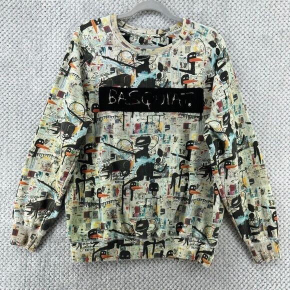 Eleven Paris Sweater Mens L Black Basquiat Flocked Graphic Crew Neck Art To Wear - Picture 1 of 13